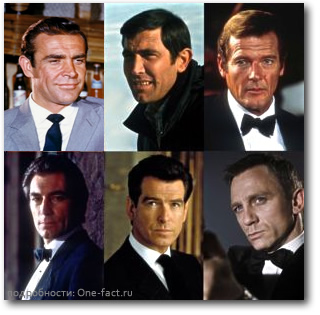 «Меня зовут Бонд. Джеймс Бонд»… Хорошо видно, как от десятилетия к десятилетию менялся облик и даже типаж «агента 007».